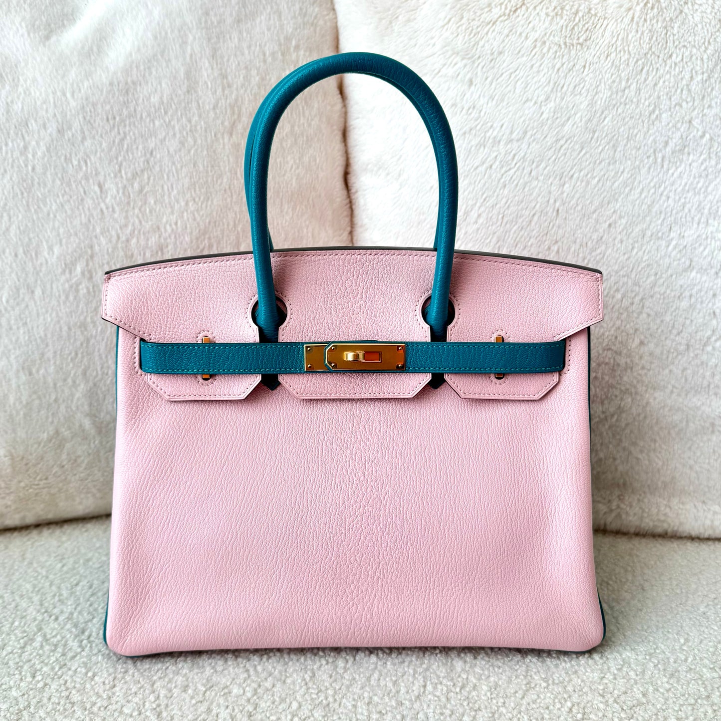 Hermès Special Order - B30 Rose Sakura & Bleu Paon