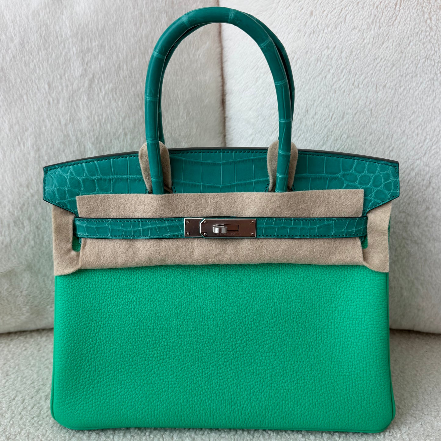 Hermès Birkin 30 Touch Crocodile Vert Comics Palladium Hardware