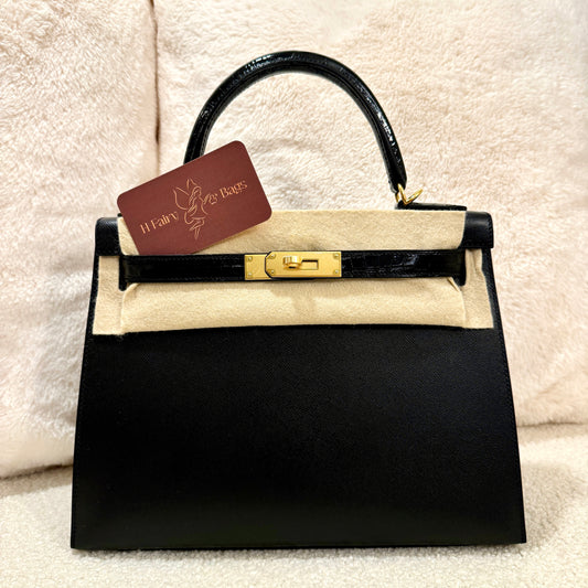 Hermès Kelly 28 Sellier Touch Niloticus Noir Gold Hardware