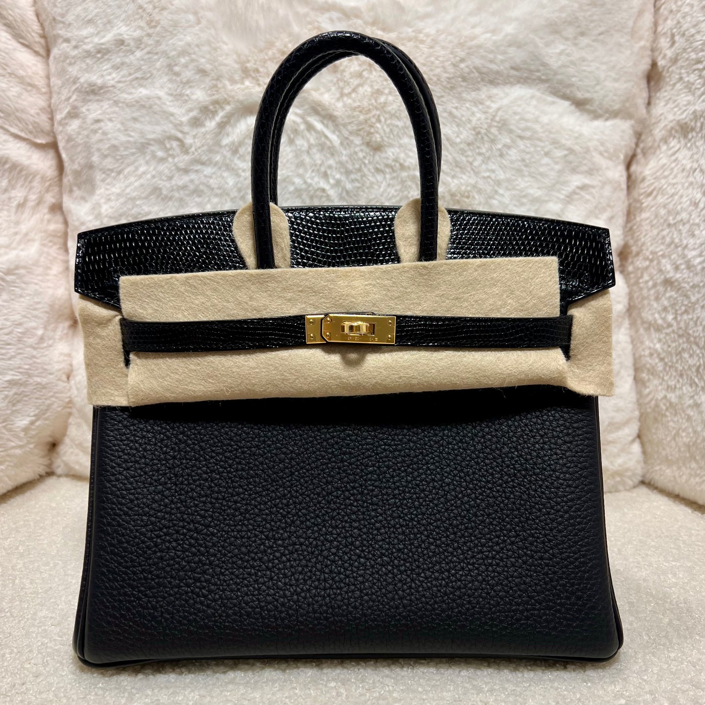 Hemès Birkin 25 Touch Lizard Black with Gold Hardware