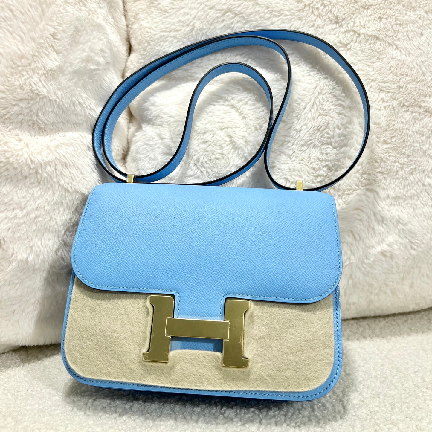 Hermès Constance Mini 18 Bleu Celeste with Gold Hardware