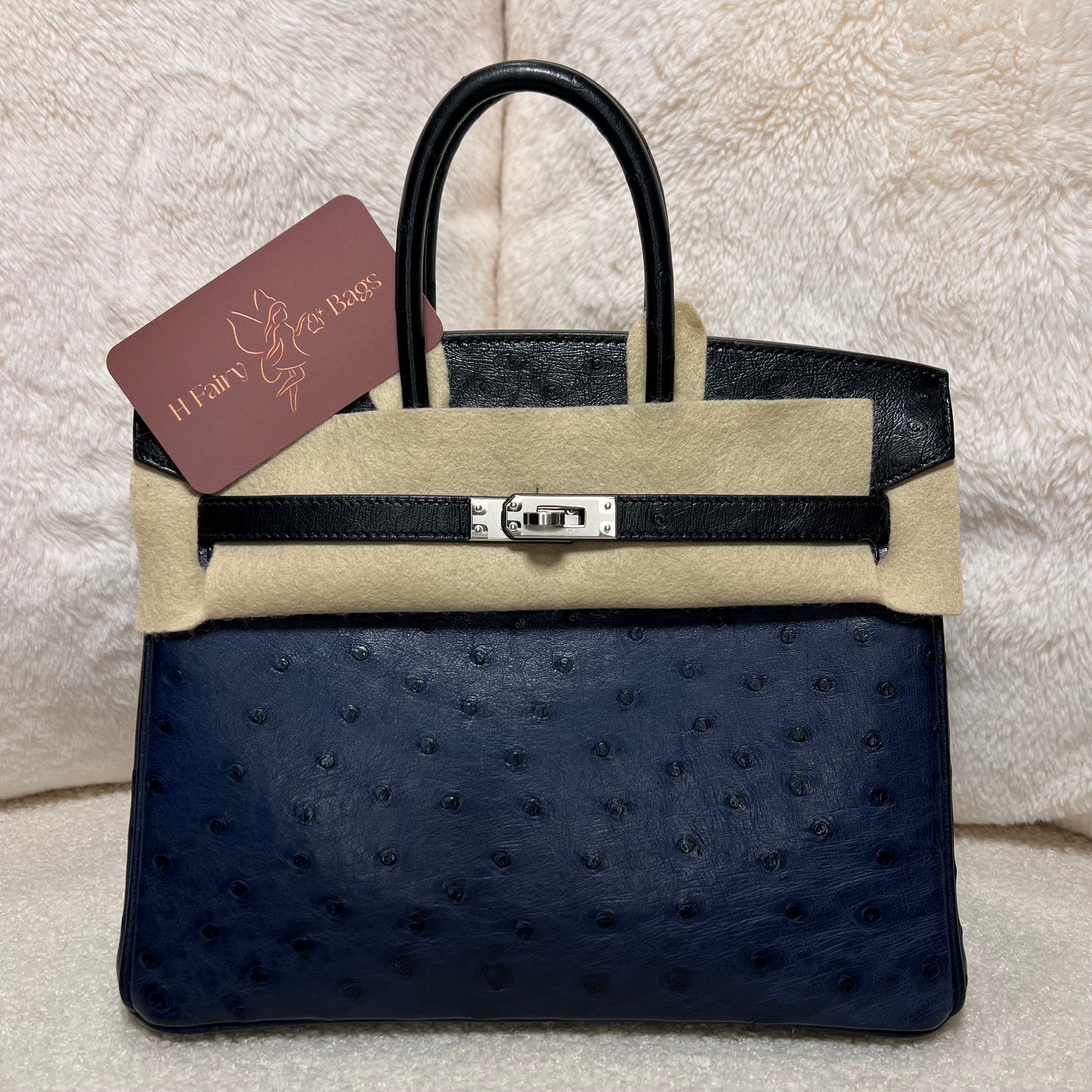 Hermès Birkin Touch Bicolor Ostrich Noir and Bleu Sapphire