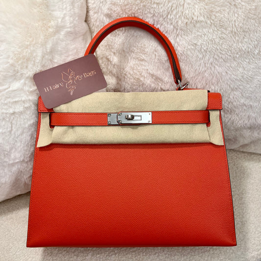 Hermes Kelly 28 Sellier Capucine with Palladium Hardware