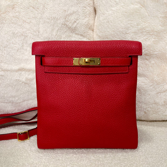 Hermès Kelly Ado Rouge Casaque with Gold Hardware