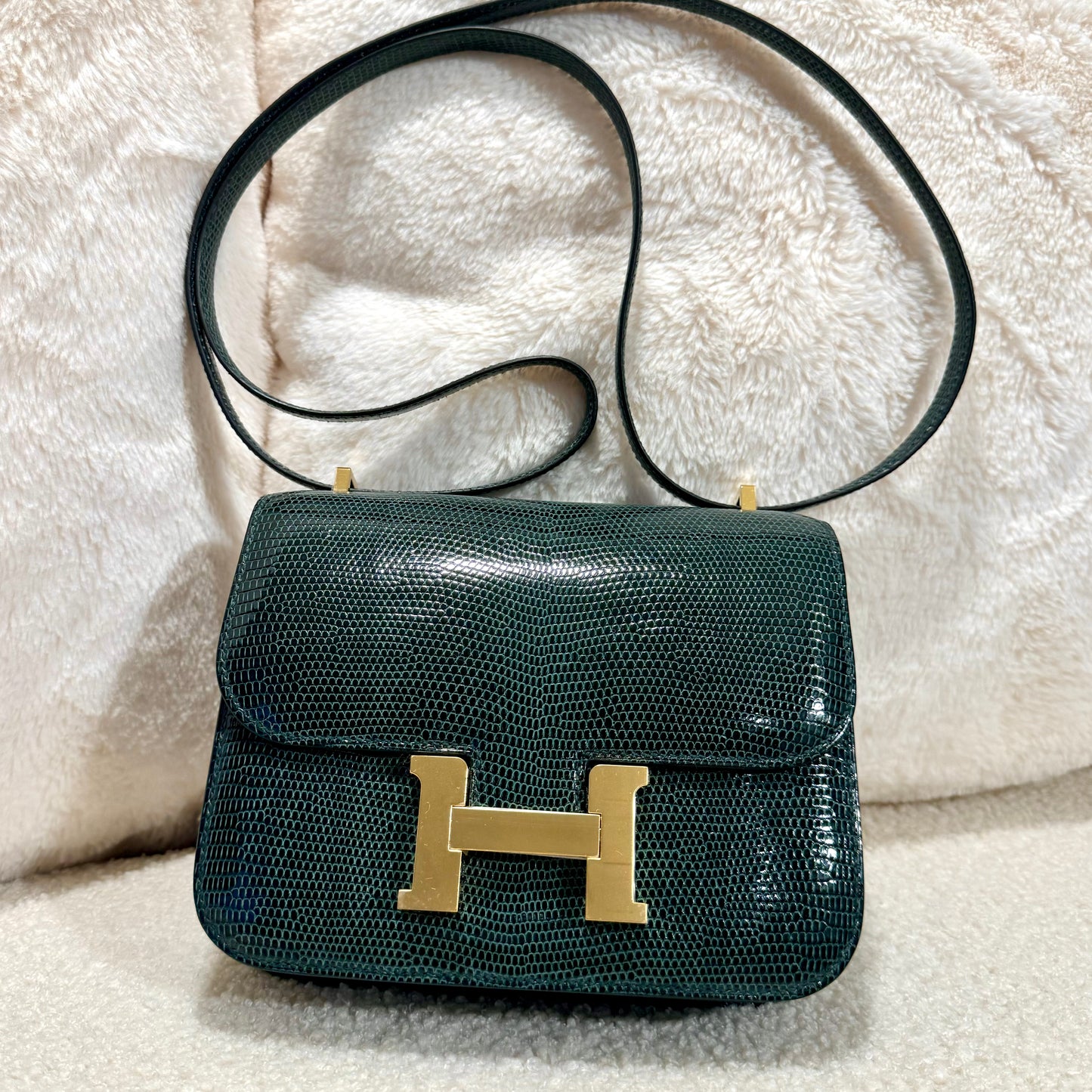 Hermès Constance Mini 18 Lizard in Vert Cypress - Gold Hardware