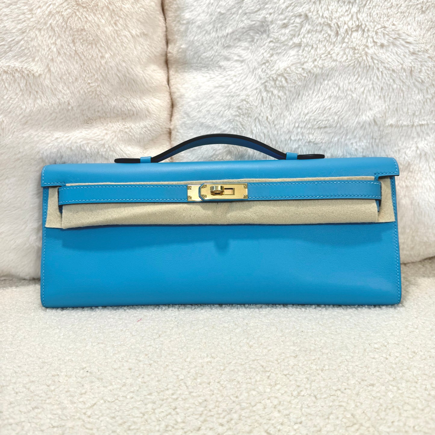 Hermès Kelly Cut Bleu Du Nord with Gold Hardware